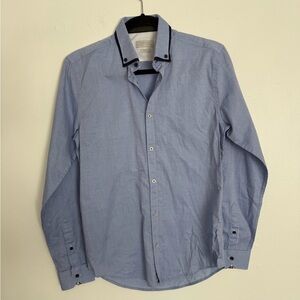 Zara Light Blue Men's Dress Shirt with Dark Contrast Trim